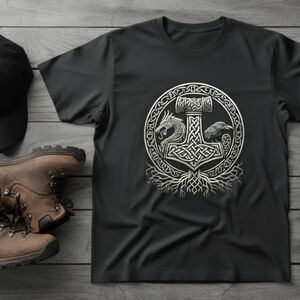 Viking Mjölnir Shirt | Norse Mythology Tee | Thor’s Hammer Graphic | Nordic Knot